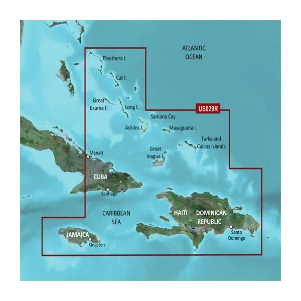 Cartes côtières Garmin du sud des Bahamas BlueChart g3 Vision | VUS029R | microSD/SD