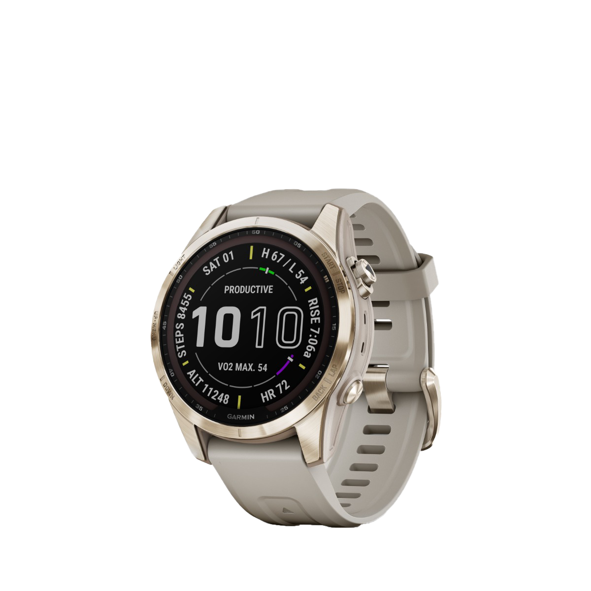 Garmin fenix 7S Sapphire Solar - Titane doré crème avec bracelet sable clair (010-02539-20)