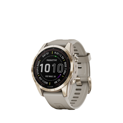 Garmin fenix 7S Sapphire Solar - Titane doré crème avec bracelet sable clair (010-02539-20)