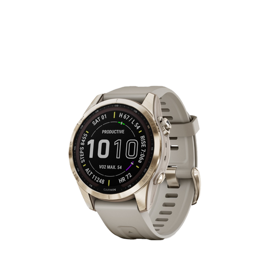 Garmin fenix 7S Sapphire Solar - Titane doré crème avec bracelet sable clair (010-02539-20)