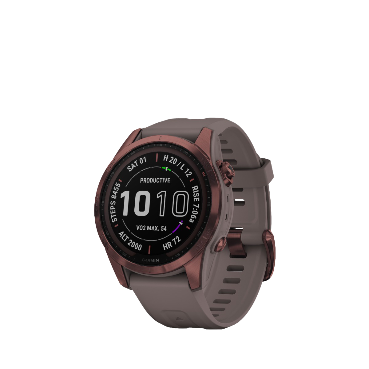 Garmin fenix 7S Sapphire Solar - Bronze foncé titane avec bracelet gris schiste (010-02539-28)