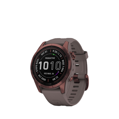 Garmin fenix 7S Sapphire Solar - Bronze foncé titane avec bracelet gris schiste (010-02539-28)