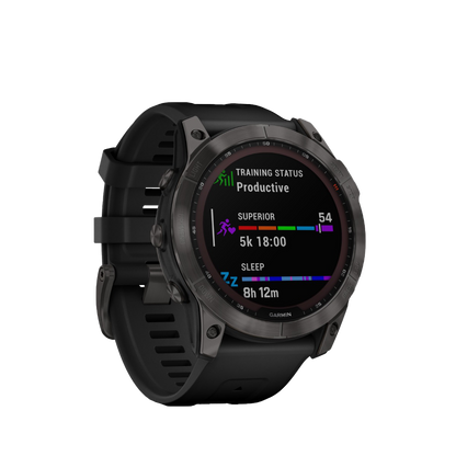 Garmin Fenix ​​7X Sapphire Solar - Gris carbone DLC Titanium avec bracelet noir (010-02541-10)