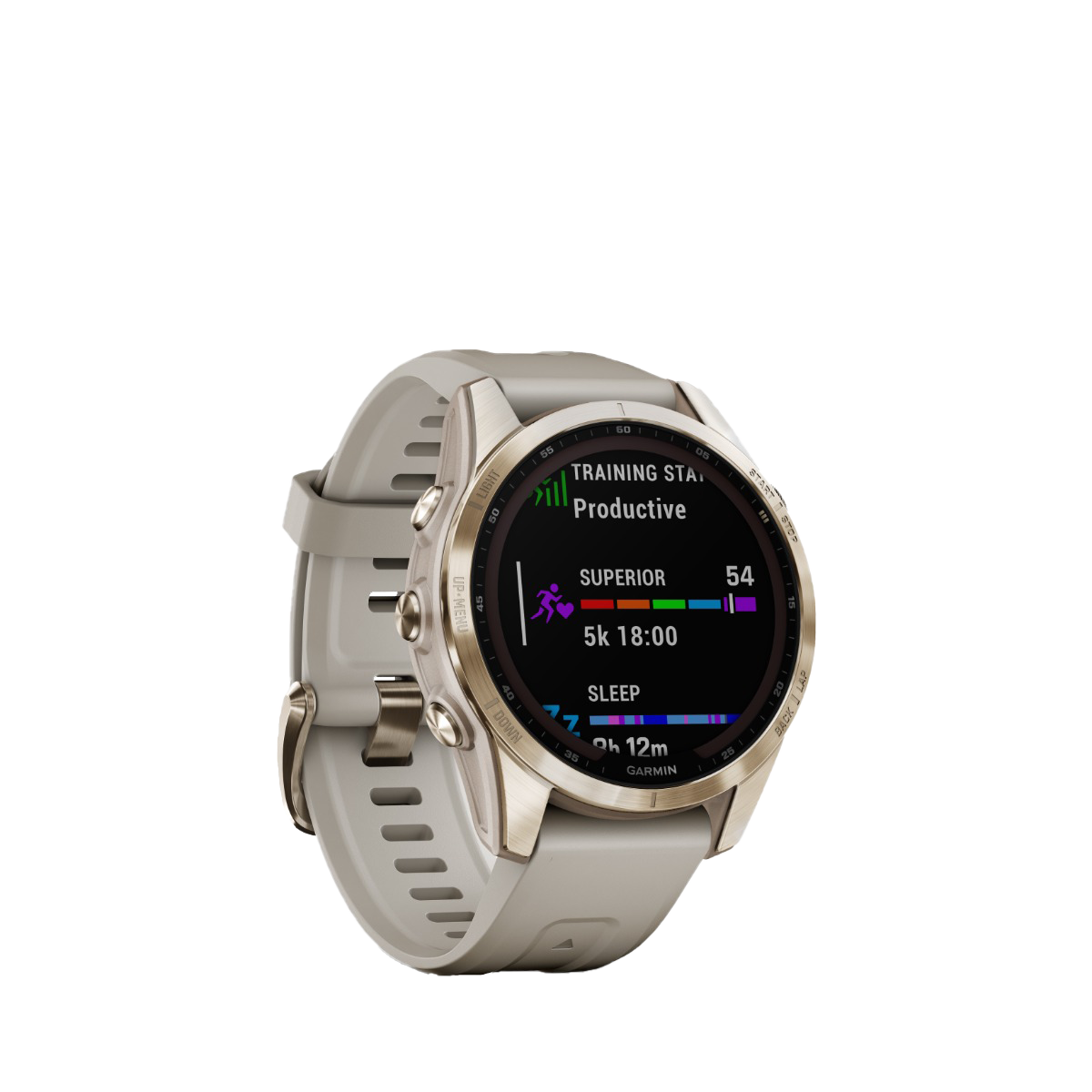 Garmin fenix 7S Sapphire Solar - Titane doré crème avec bracelet sable clair (010-02539-20)