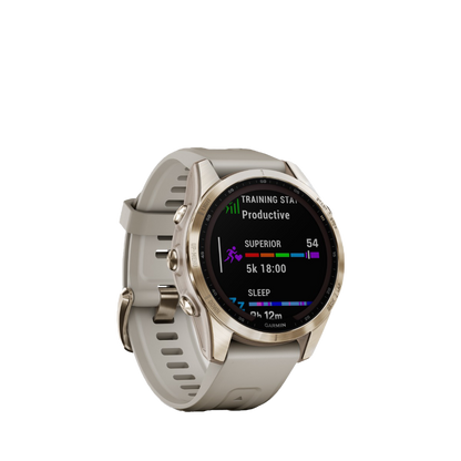 Garmin fenix 7S Sapphire Solar - Titane doré crème avec bracelet sable clair (010-02539-20)