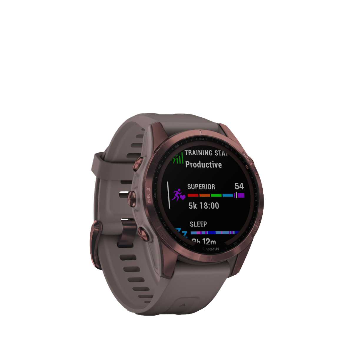 Garmin fenix 7S Sapphire Solar - Bronze foncé titane avec bracelet gris schiste (010-02539-28)