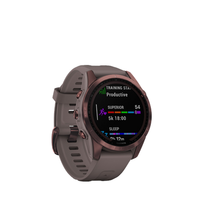 Garmin fenix 7S Sapphire Solar - Bronze foncé titane avec bracelet gris schiste (010-02539-28)