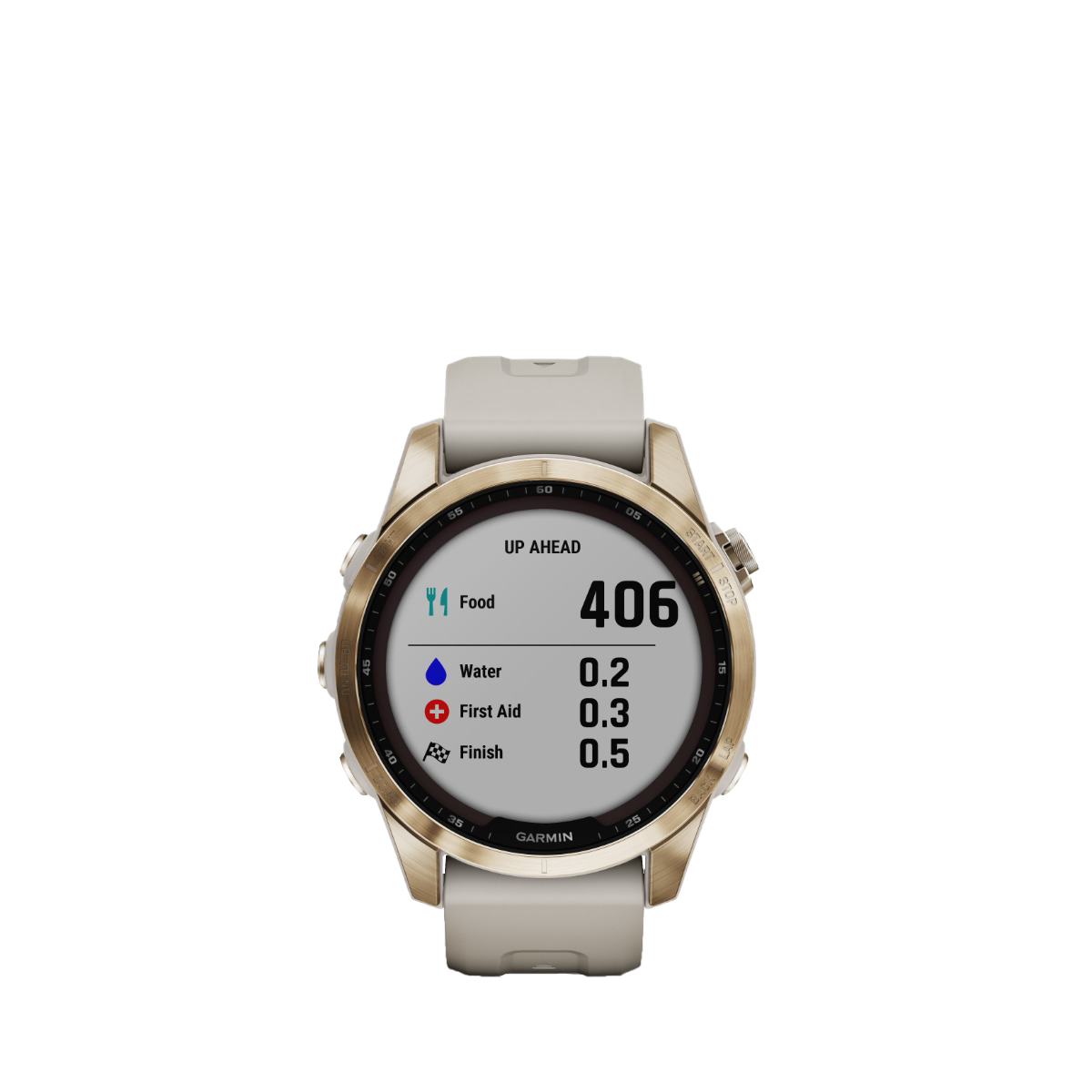 Garmin fenix 7S Sapphire Solar - Titane doré crème avec bracelet sable clair (010-02539-20)