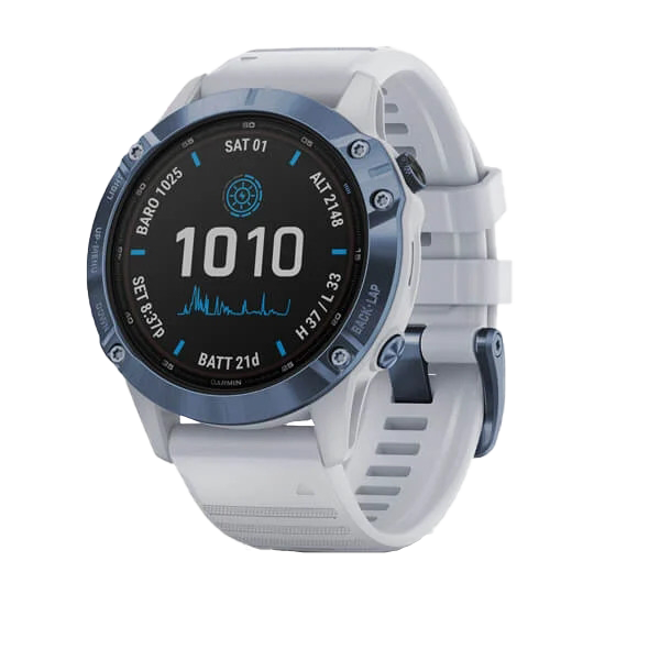 Garmin Fenix ​​6 Pro Solar - Bleu minéral avec bracelet Whitestone (010-02410-18)