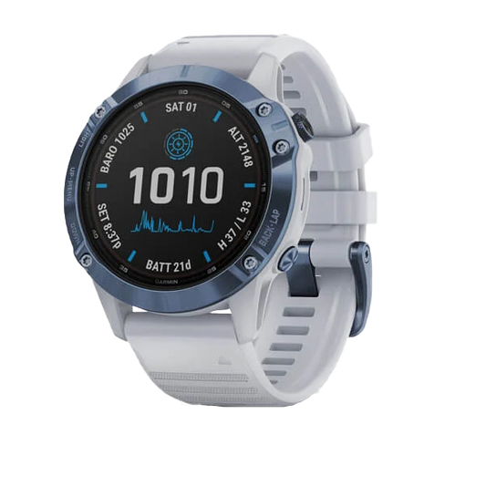 Garmin Fenix ​​6 Pro Solar - Bleu minéral avec bracelet Whitestone (010-02410-18)