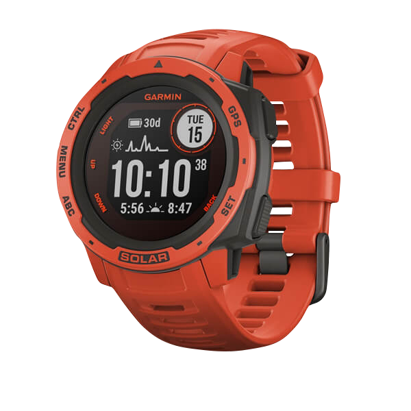 Garmin Instinct Solar, Flame Red, Rugged GPS Smartwatch (Garmin Certified Refurbished)