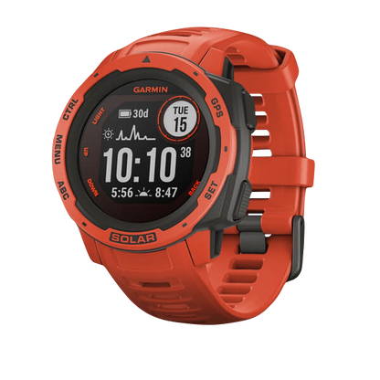 Garmin Instinct Solar, Flame Red, Rugged GPS Smartwatch (Garmin Certified Refurbished)