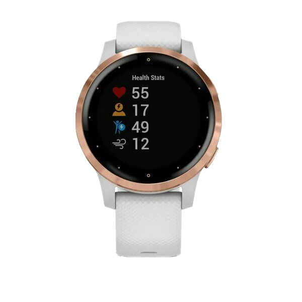 Garmin Vivoactive 4S, lunette dorée avec bracelet en silicone blanc, montre connectée GPS (reconditionnée certifiée Garmin)