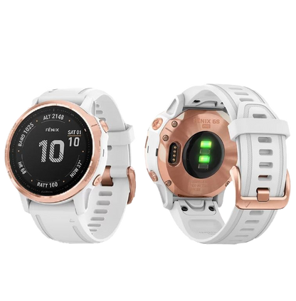 Garmin fenix 6S Pro, Rose Gold Bezel with White Band, GPS Smartwatch (Garmin Certified Refurbished)