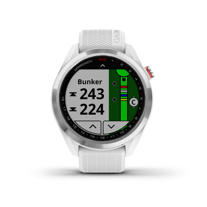 Garmin Approach S42, Silver with White Band, Golf GPS Smartwatch & Rangefinder (010-02572-11)