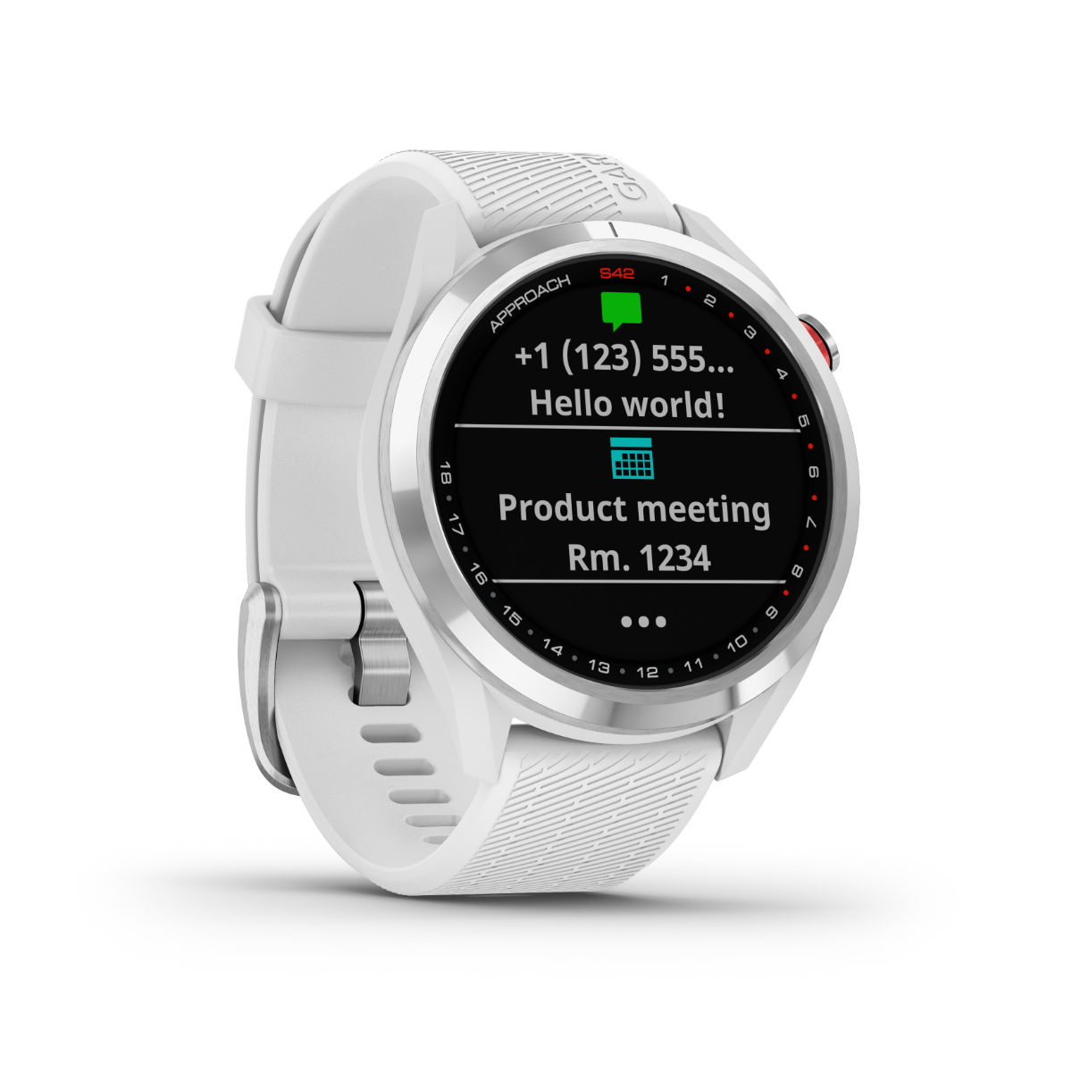 Garmin Approach S42, Silver with White Band, Golf GPS Smartwatch & Rangefinder (010-02572-11)