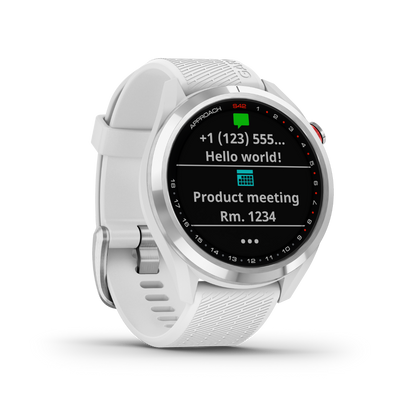 Garmin Approach S42, Silver with White Band, Golf GPS Smartwatch & Rangefinder (010-02572-11)