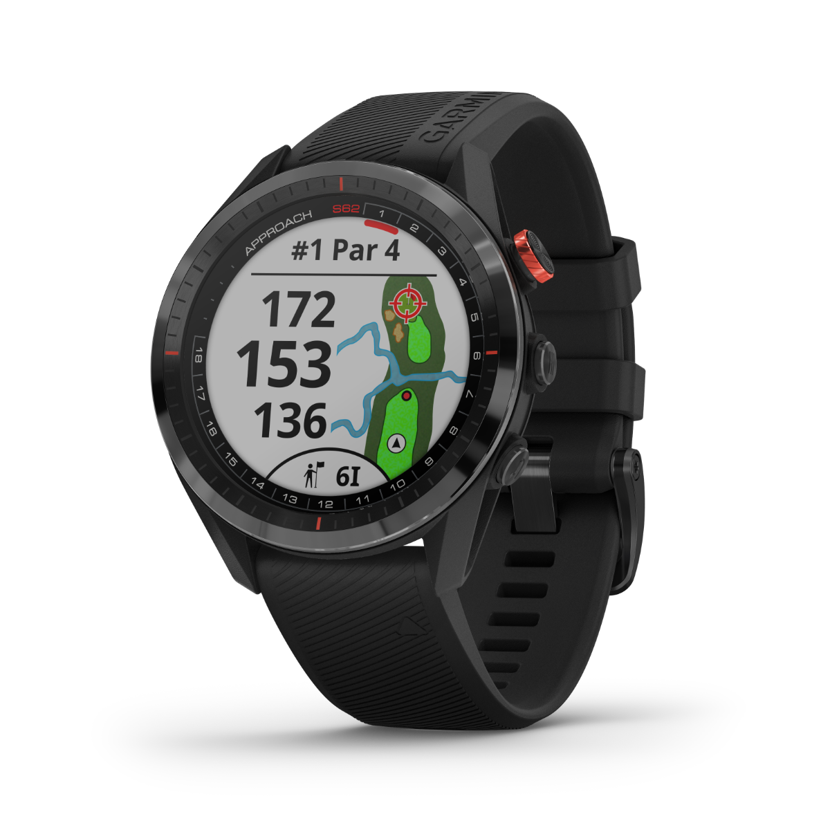 Garmin Approach S62, Noir, Montre GPS connectée de golf et télémètre (010-02200-00)