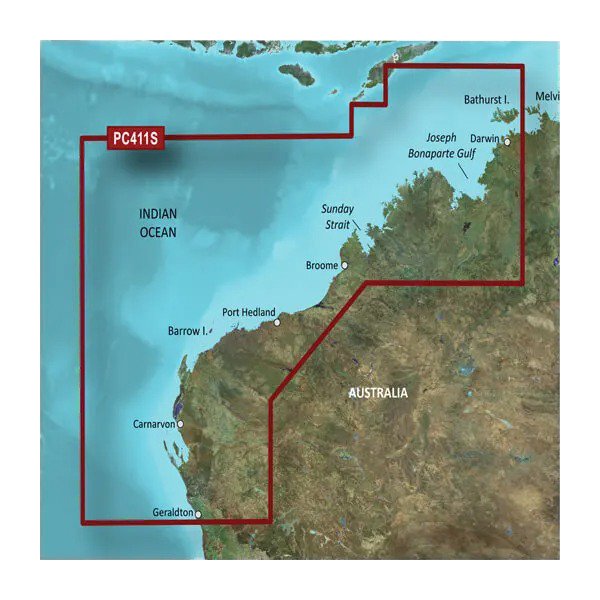 Garmin Australia, Geraldton to Darwin Coastal Charts BlueChart g3 Vision | VPC411S | microSD/SD (010-C0869-00)