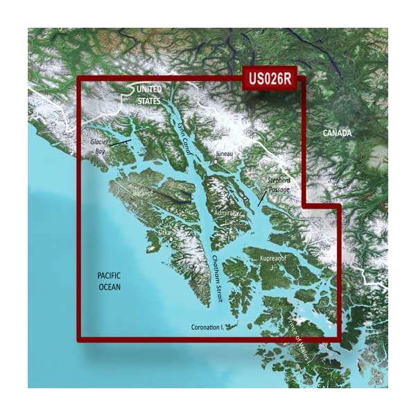 Cartes côtières Garmin des États-Unis, de l'Alaska, de Wrangell à Juneau-Sitka BlueChart g3 Vision | VUS026R | microSD/SD