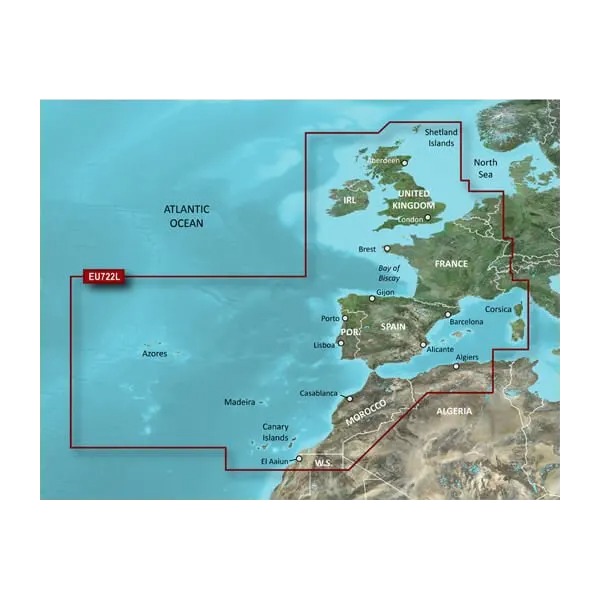 Garmin Europe Atlantic Coast Charts BlueChart g3 Vision | VEU722L | microSD/SD (010-C1156-00)