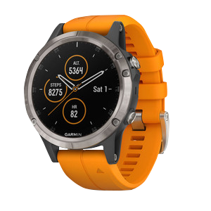 Garmin Fenix 5 Plus Sapphire Titanium w/ Solar Flare Orange Band (010-01988-04)