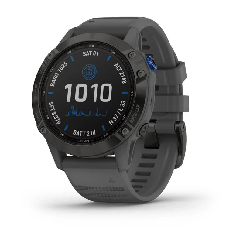 Garmin Fēnix 6, Pro Solar Edition Noir avec bracelet gris ardoise (reconditionné certifié Garmin) 