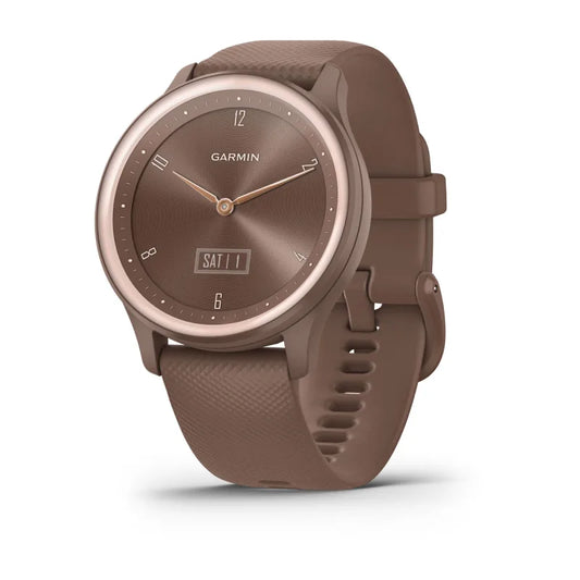 Étui et bracelet en silicone pour Garmin Vívomove Sport en cacao avec accents dorés pêche (reconditionné certifié Garmin) 