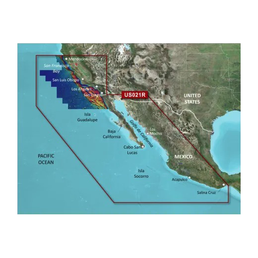 Garmin U.S., Mendocino, CA to Salina Cruz, MX Coastal Charts BlueChart g3 | HXUS021R | microSD/SD