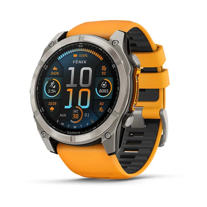 Garmin Fenix 8, 51 mm AMOLED Sapphire, Titanium with Spark Orange/Graphite Silicone Band (010-02905-10)