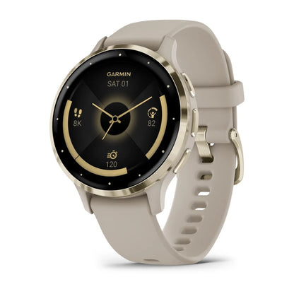 Garmin Venu 3S, 41 mm Soft Gold Stainless Steel Bezel with French Gray Case and Silicone Band (010-02785-02)