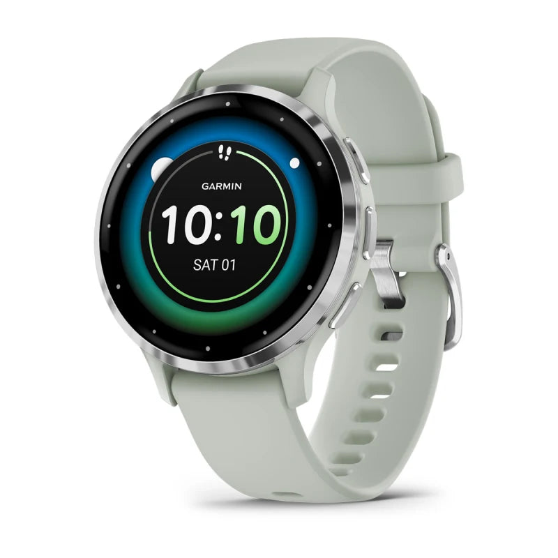 Garmin Venu 3S, 41 mm Silver Stainless Steel Bezel with Sage Gray Case and Silicone Band (010-02785-01)