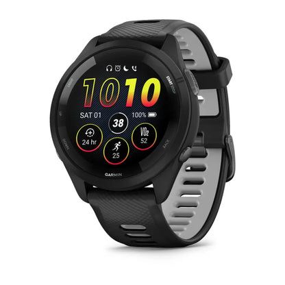 Garmin Forerunner 265, lunette et boîtier noirs de 46 mm avec bracelet en silicone noir/gris poudré (010-02810-00)