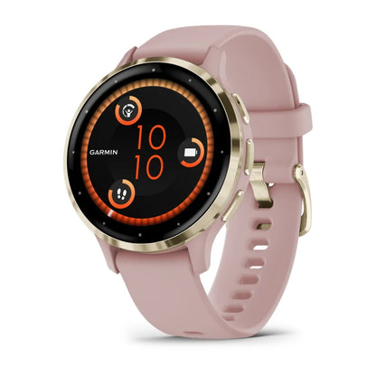 Garmin Venu 3S, 41 mm Soft Gold Stainless Steel Bezel with Dust Rose Case and Silicone Band (010-02785-03)