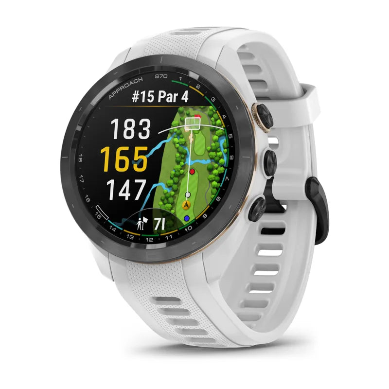 Garmin Approach S70, lunette en céramique noire/pêche de 42 mm avec bracelet en silicone blanc (010-02746-00)