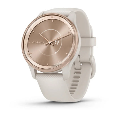 Garmin Vívomove Trend Peach Gold Lunette en acier inoxydable avec boîtier ivoire et bracelet en silicone (remis à neuf certifié Garmin) 