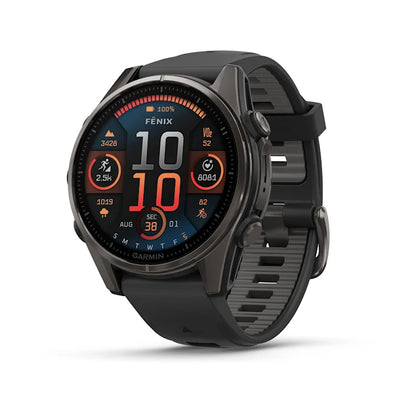 Garmin Fenix 8, AMOLED 43mm, Sapphire Carbon Gray DLC Titanium with Black/Pebble Gray Silicone Band (010-02903-20)