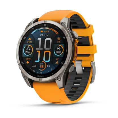 Garmin Fenix ​​8, 47 mm AMOLED Sapphire, titane avec bracelet en silicone Spark Orange/Graphite (010-02904-10)