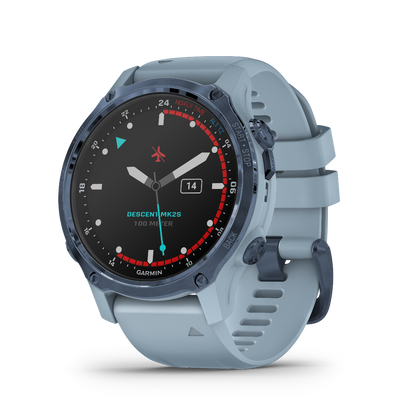 Garmin Descent Mk2S, montre connectée marine pour plongeurs, bracelet en silicone bleu minéral avec mousse de mer (010-02403-06)