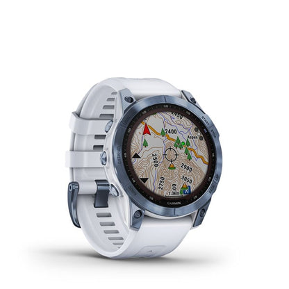 Garmin Fēnix 7 Sapphire Solar Sapph Solar Mineral Blue DLC Titanium avec bracelet Whitestone (reconditionné certifié Garmin)