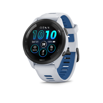 Garmin Forerunner 265, lunette noire/boîtier blanc et bracelet blanc/bleu, montre connectée GPS de fitness pour coureurs (010-02810-01)