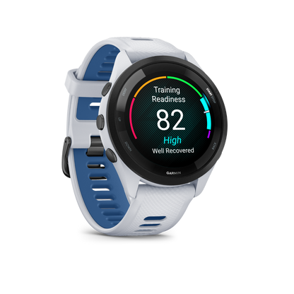 Garmin Forerunner 265, lunette noire/boîtier blanc et bracelet blanc/bleu, montre connectée GPS de fitness pour coureurs (010-02810-01)