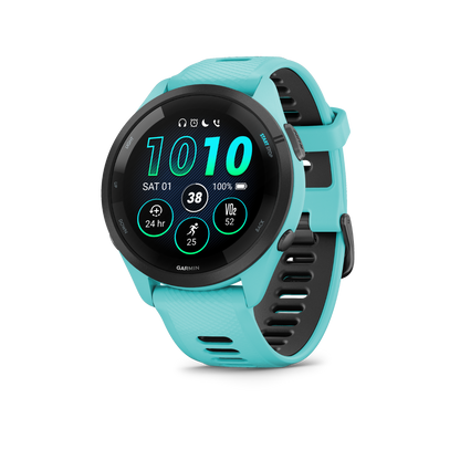 Garmin Forerunner 265, lunette noire/boîtier aqua avec bracelet aqua/noir, montre connectée GPS de fitness pour coureurs (010-02810-02)