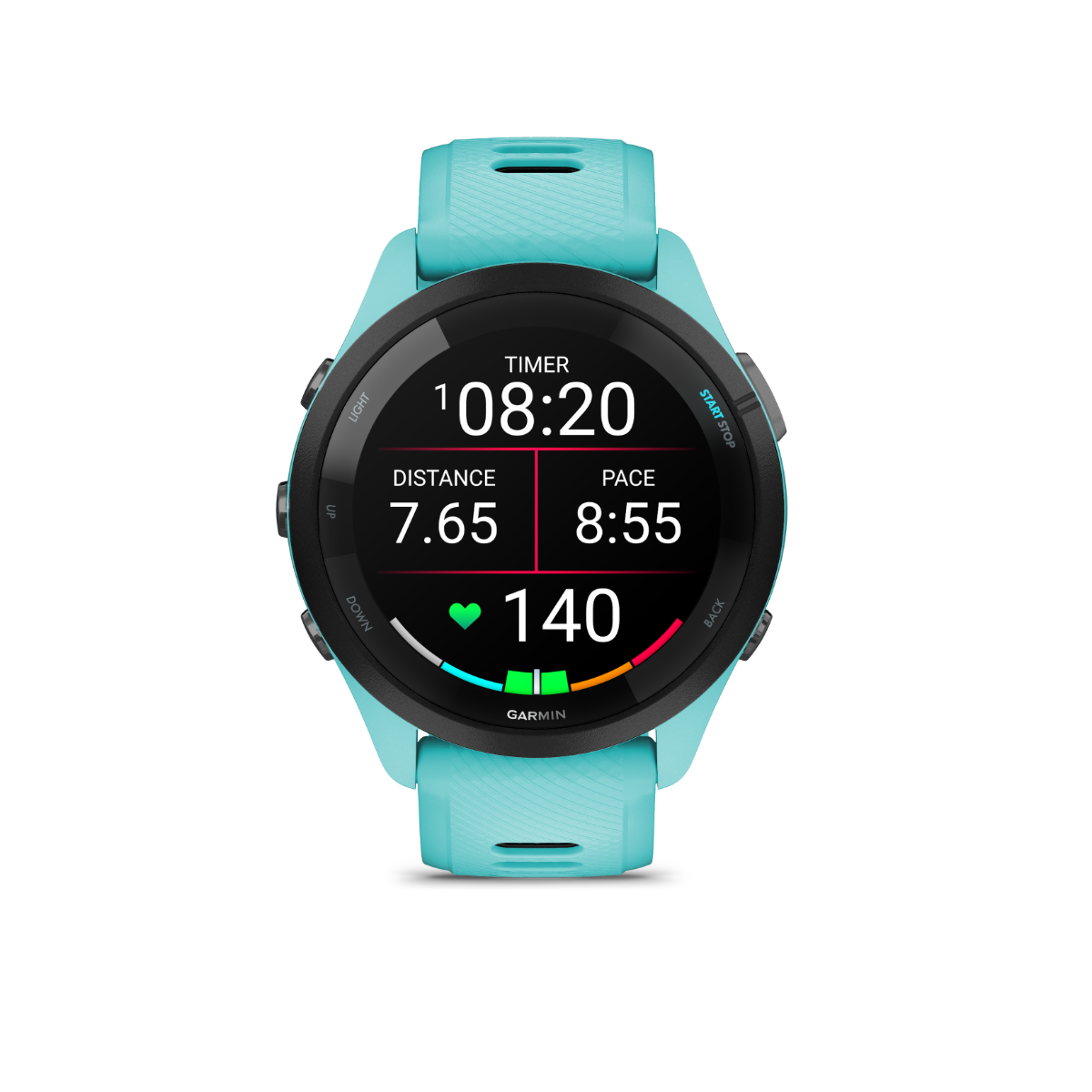 Garmin Forerunner 265, lunette noire/boîtier aqua avec bracelet aqua/noir, montre connectée GPS de fitness pour coureurs (010-02810-02)