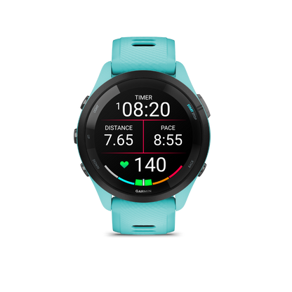 Garmin Forerunner 265, lunette noire/boîtier aqua avec bracelet aqua/noir, montre connectée GPS de fitness pour coureurs (010-02810-02)