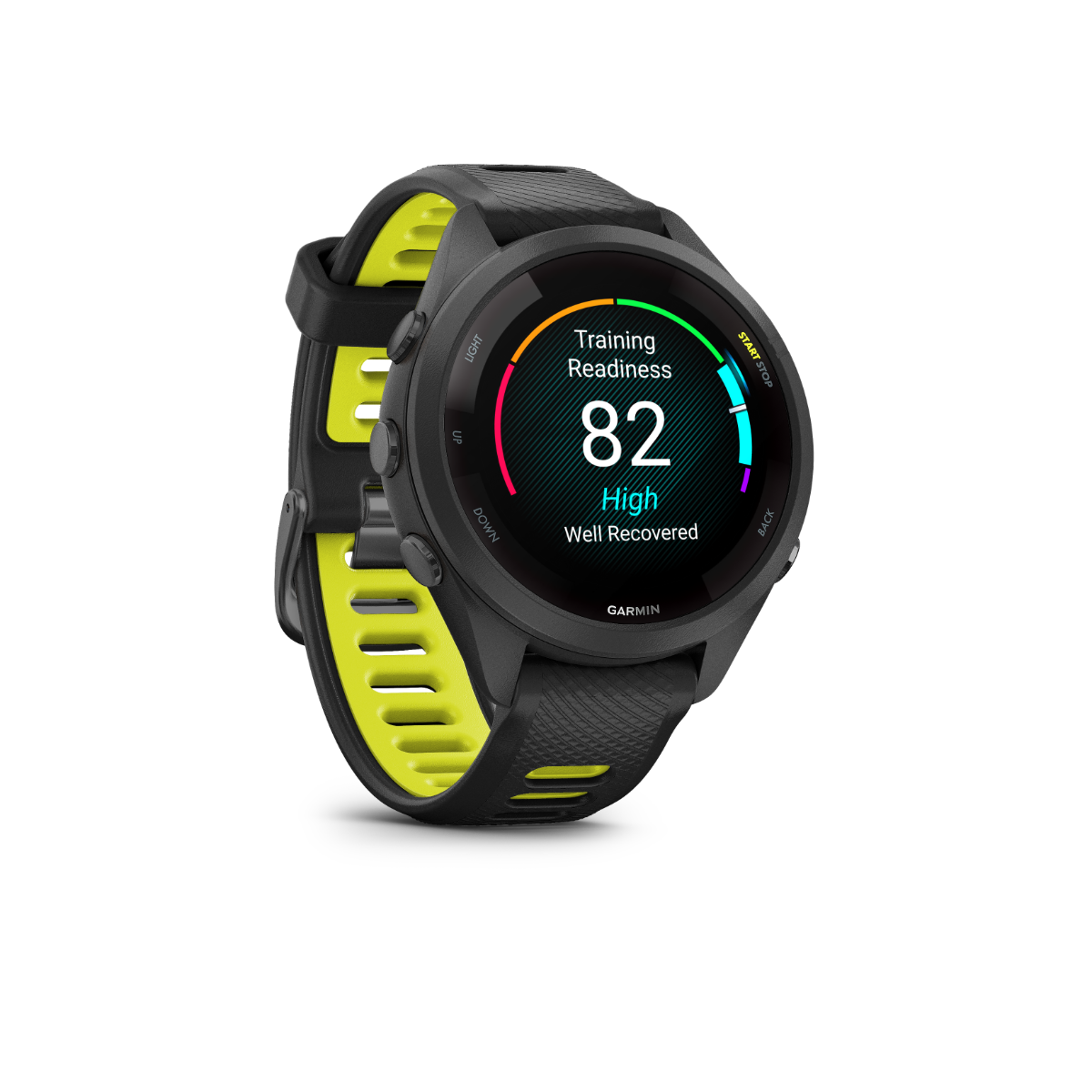 Garmin Forerunner 265S - Lunette et boîtier noirs avec bracelet en silicone noir/jaune 