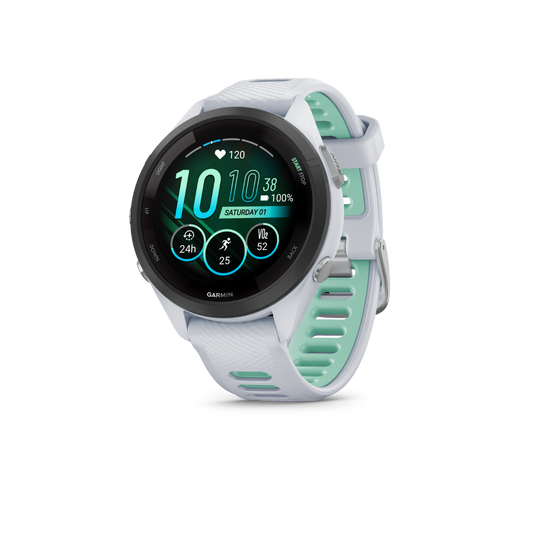 Garmin Forerunner 265S - Lunette noire avec boîtier Whitestone et bracelet en silicone Whitestone/Neo Tropic 