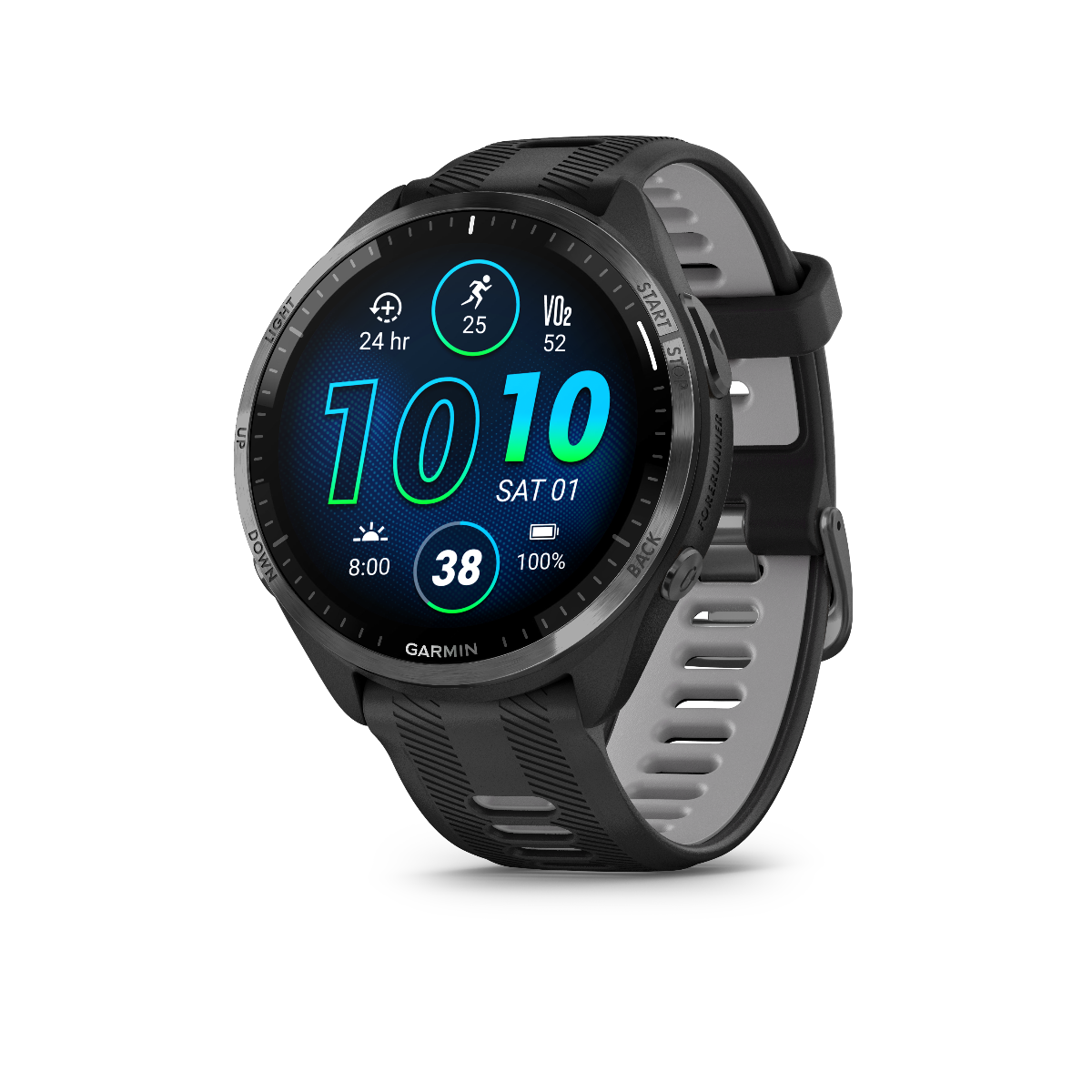 Garmin Forerunner 965, Carbon Gray DLC Titanium Bezel with Black Case and Black/Powder Gray Silicone Band