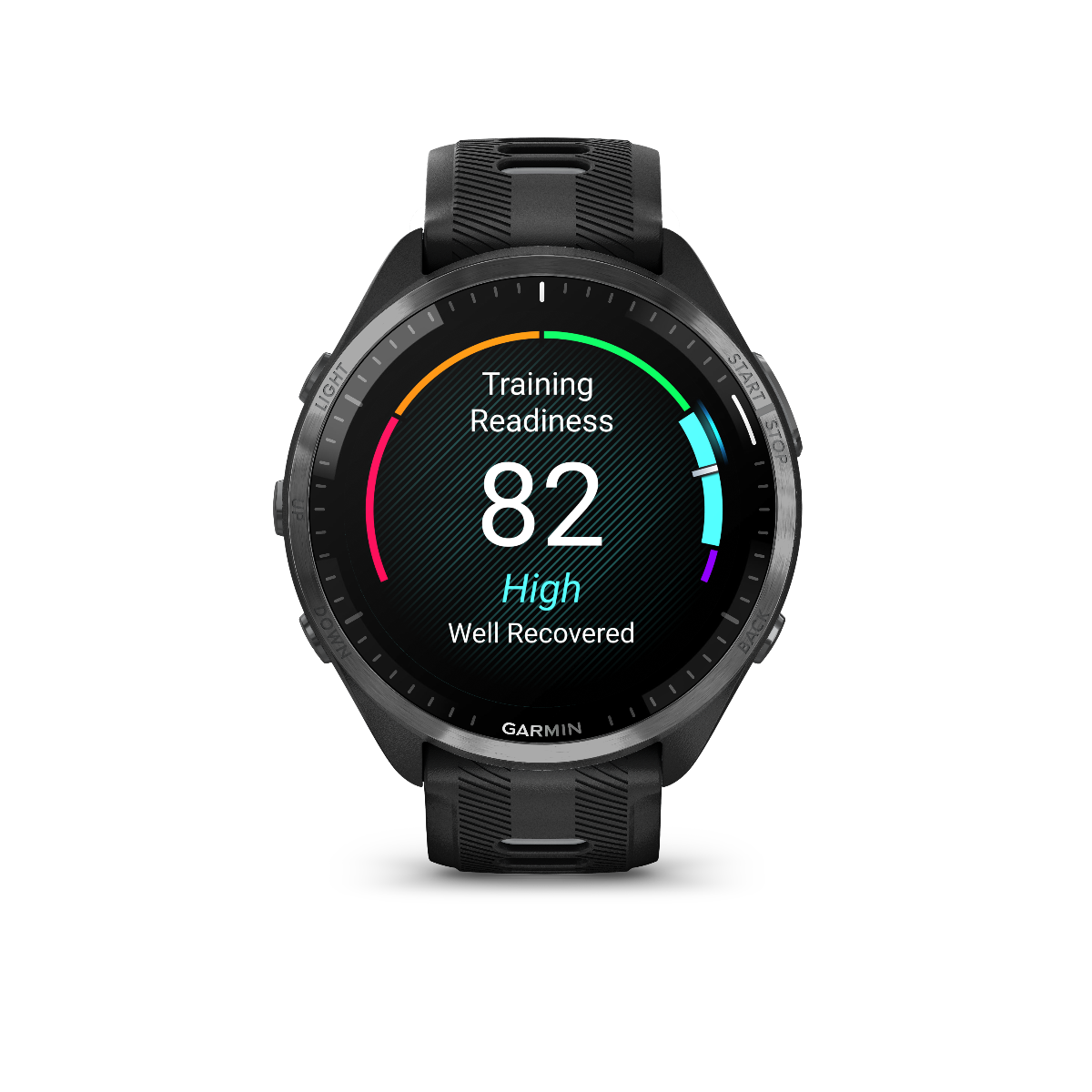 Garmin Forerunner 965, Carbon Gray DLC Titanium Bezel with Black Case and Black/Powder Gray Silicone Band