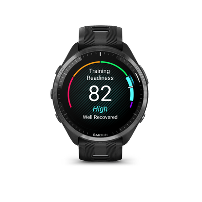 Garmin Forerunner 965, Carbon Gray DLC Titanium Bezel with Black Case and Black/Powder Gray Silicone Band